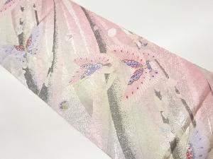 プラチナ箔曲線に蝶模様織出し袋帯